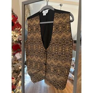 Vintage Dalin Beaded Vest Women’s 3X Gold Black Pearl Sequin Evening Formal Top
